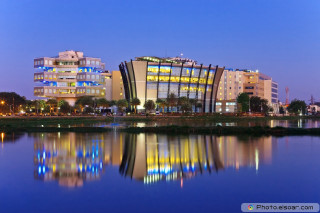 Building windows water night lights - night free wallpaper