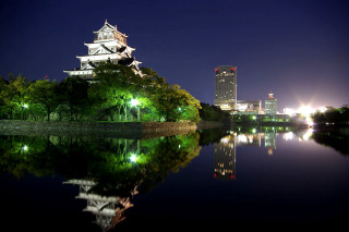 Lake forest cityscape ruins night - eishōsai chōki free wallpaper