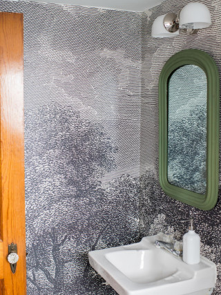 Bathroom corner sink mirror wooddoor - product photo free wallpaper