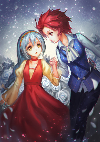 Anime characters snow falling man - storybook illustration free wallpaper