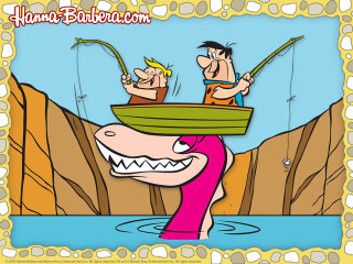 Cartoon men fishing boat shark - two man free wallpaper
