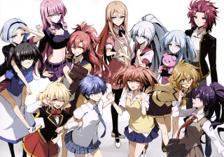 Anime girls group pose hands - a picture together free wallpaper