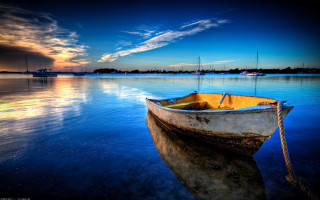 Boat sunset water sky clouds 6 - the water free wallpaper