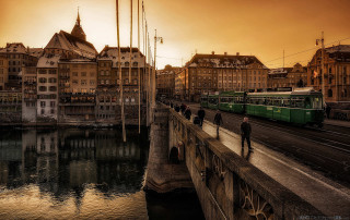 Train bridge river cityscape sunset - florence engelbach free wallpaper