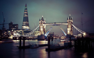 Bridge clock tower night cityscape 2 - a tower and a clock free wallpaper