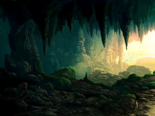 Cave stream man standing painting 2 - a stream free wallpaper
