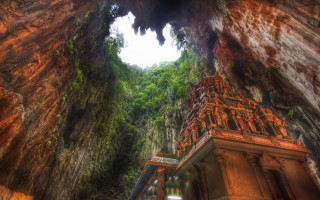 Cave clock steeple trees growing - a cave free wallpaper