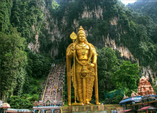 Mountain statue staff city bridge - a staircase free wallpaper