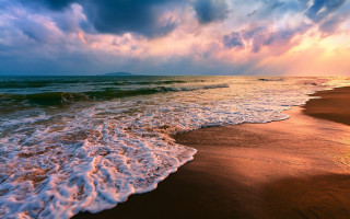 Beach waves sunset clouds sky 3 - wave free wallpaper