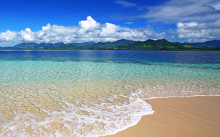 Beach wave mountains blue sky - blue sky free wallpaper