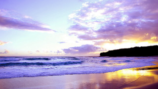 Beach waves sunset clouds hill 2 - impressionist free wallpaper