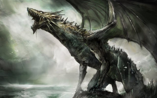 Dragon rock water wings spread - dragon art free wallpaper