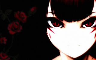 Anime girl red eyes horns - red rose free wallpaper
