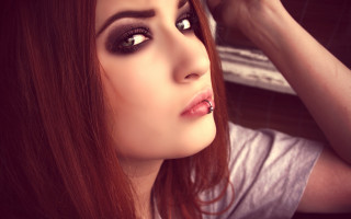 Woman red hair white shirt 4 - long red hair free wallpaper