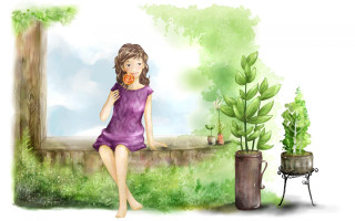 Girl ledge flower forest bush - a ledge free wallpaper