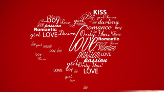 Red background heart shape kiss - romanticism free wallpaper