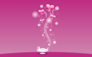 Teapot hearts flying pink background - romantic free wallpaper
