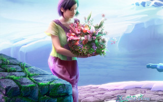 Woman holding bouquet flowers blue - a blue bird free wallpaper