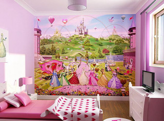 Pink bedroom princess mural pink - a pink bed free wallpaper