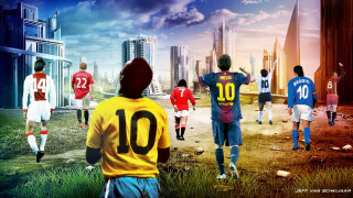 Soccer players game city skyscrapers - a group of soccer players free wallpaper