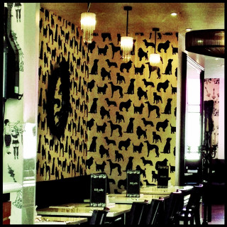 Dog pattern wall mirror clock - arthouse free wallpaper