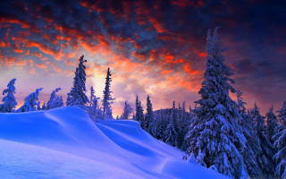 Sunset snowy mountain trees clouds 10 - a sunset over a snowy mountain free wallpaper