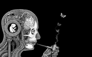 Skeleton smoking cigarette butterfly black 2 - anatomical free wallpaper