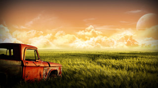 Truck field sunset clouds sky 2 - cinematic free wallpaper for desktop