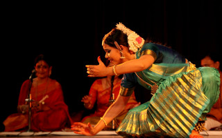 Woman green gold dress dancing - other person free wallpaper
