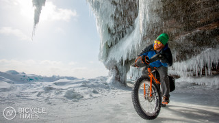 Boy bike frozen waterfall ice - mitchell mohrhauser free wallpaper
