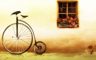 Bicycle bird window flowers painting - matte drawing free wallpaper