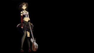 Woman guitar dark hat standing - a guitar free wallpaper
