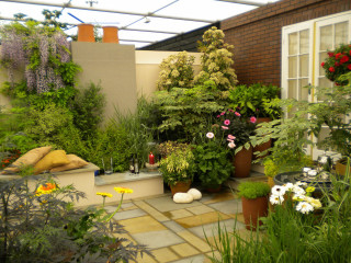 Garden plants flowers brick walkway - alison kinnaird free wallpaper