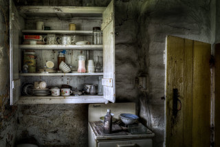 Kitchen stove cabinet dishes shelves - aileen eagleton free wallpaper