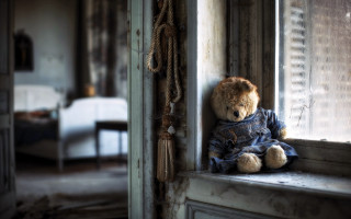 Teddy bear window sill room - still free wallpaper