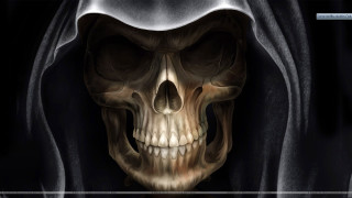 Computer skull hooded image screen - death free wallpaper