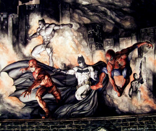 Superheroes wall city skyline fire - incredible free wallpaper