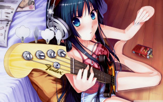 Girl headphones guitar bed pillow - fine free wallpaper
