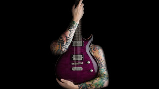 Tattooed person purple guitar black - studio photography free wallpaper