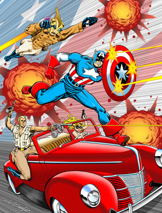Cartoon man flying car captain - benjamin marra free wallpaper