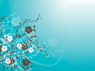 Blue background flowers leaves side - flower free wallpaper