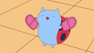 Cartoon character holding pink heart - a tile floor free wallpaper