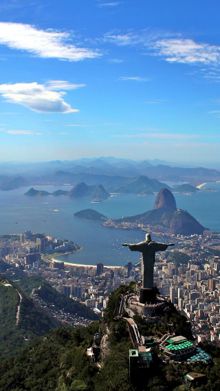 Christ statue city water mountains 2 - matte painting free wallpaper