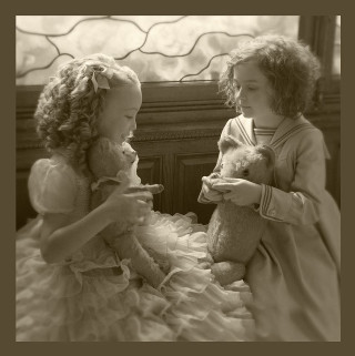Two little girls holding teddy - anne geddes free wallpaper