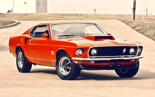 Red mustang cement road building - a red mustang mustang free wallpaper