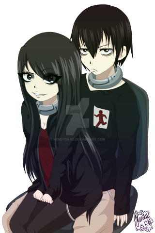 Anime couple sitting black background - an anime drawing free wallpaper