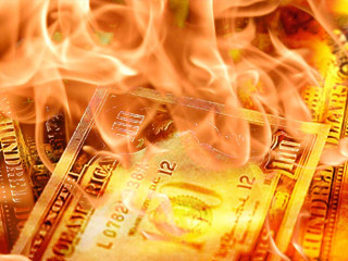 Burning dollar bill flames hand - autodestructive art free wallpaper