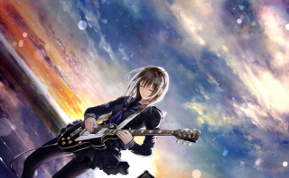 Girl guitar colorful sky clouds - a colorful sky free wallpaper