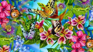 Butterflies flowers blue background sky - a blue sky in the background free wallpaper for desktop