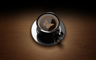 Coffee butterfly saucer wooden table - morning free wallpaper